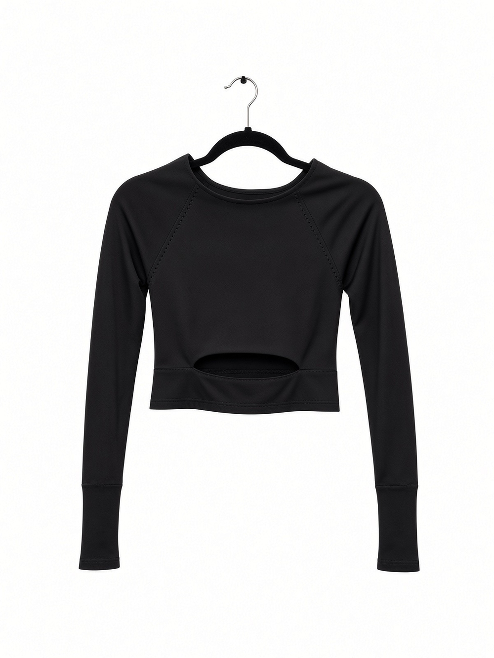 Free People Black Cropped Long-Sleeve Top with Front Cutout